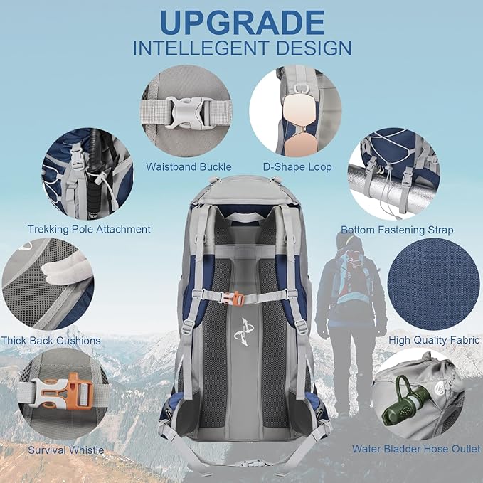 60L Hiking Backpack, Water Resistant Camping Backpack - Image 4