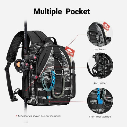 Piscifun Fishing Backpack with Rod Holder, Lightweight Sling Bag Storge Gear - Image 3