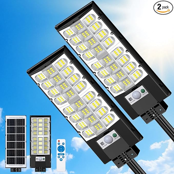 2-Pack Solar Street Lights Outdoor, 20000LM Waterproof LED Solar Flood Lights by Unknown