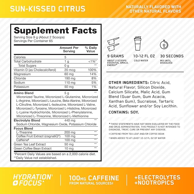 Optimum Nutrition Amino Energy Powder Plus Focus, - Image 3