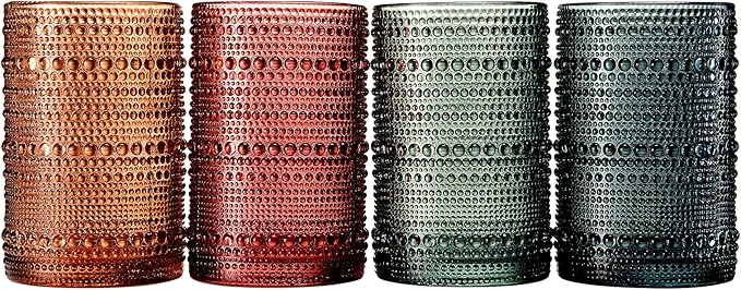 Khen Hobnail Beaded Highball Drinking Tumbler Glasses | Set of 4 | Color - Image 4