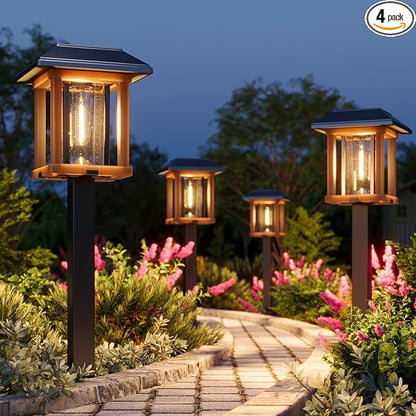 XMCOSY+ 4-Pack Solar Pathway Lights Outdoor, 25 Lumens Vintage Edison LED by XMcosy