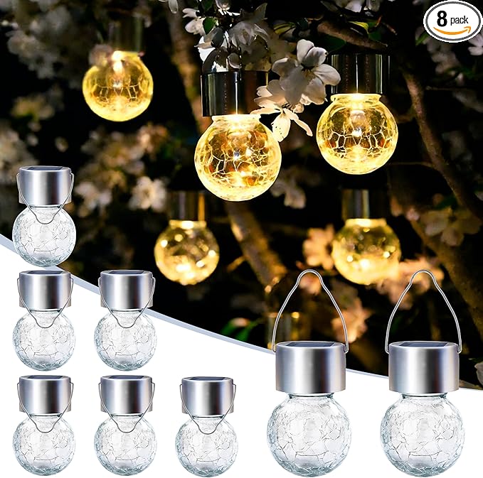 SOLPEX Hanging Solar Lights Outdoor, 8 Pack Decorative Cracked Glass Ball Light by Solpex