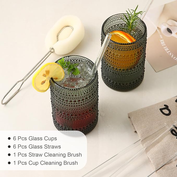 ZMOWIPDL Vintage Glassware Drinking Glasses Set of 6, 15 oz Hobnail Glass Cups - Image 5