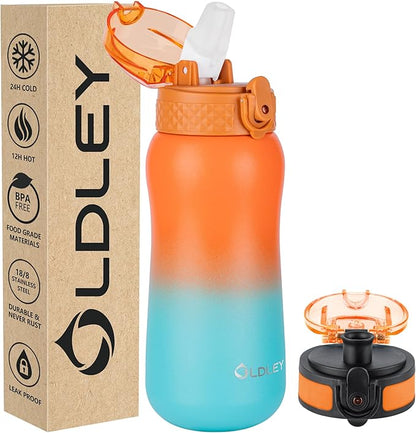 OLDLEY Insulated Kids Water Bottle 12oz, Stainless Steel, Double Wall, by OLDLEY