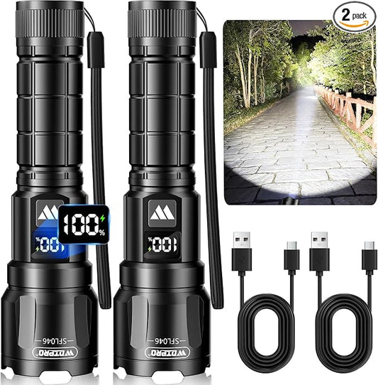 Wdtpro LED Rechargeable Flashlight 2Pack, 3Modes Super Bright High Lumens by WdtPro