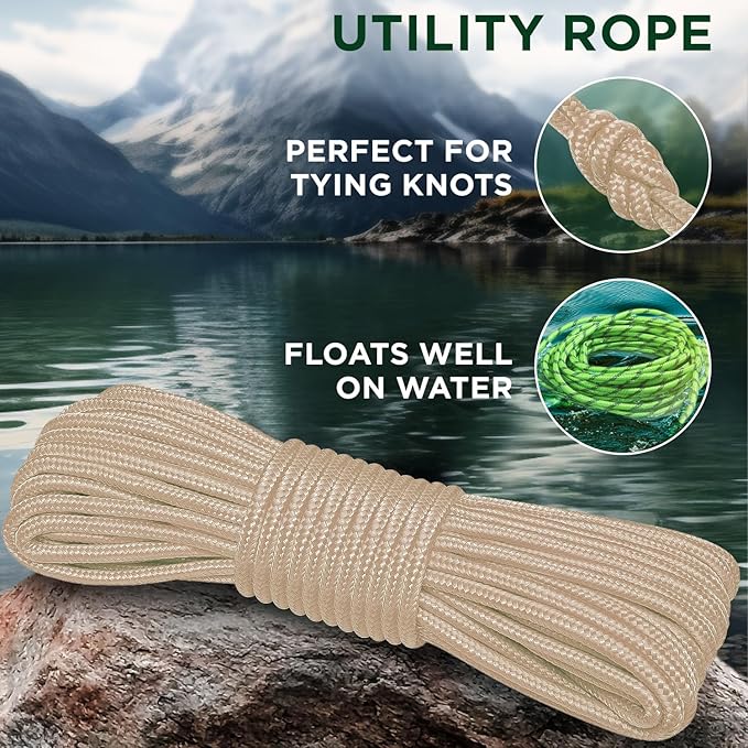 TECEUM Rope – 90 Feet x 1/4 Inch – Beige – Strong All-Purpose Utility Rope – - Image 3