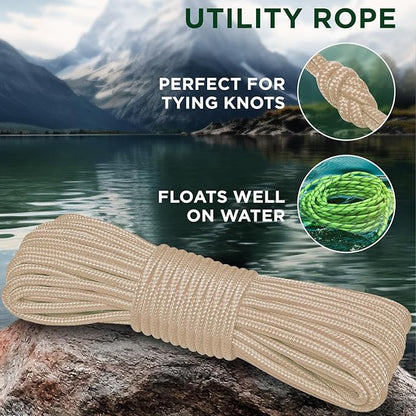 TECEUM Rope – 90 Feet x 1/4 Inch – Beige – Strong All-Purpose Utility Rope – - Image 3