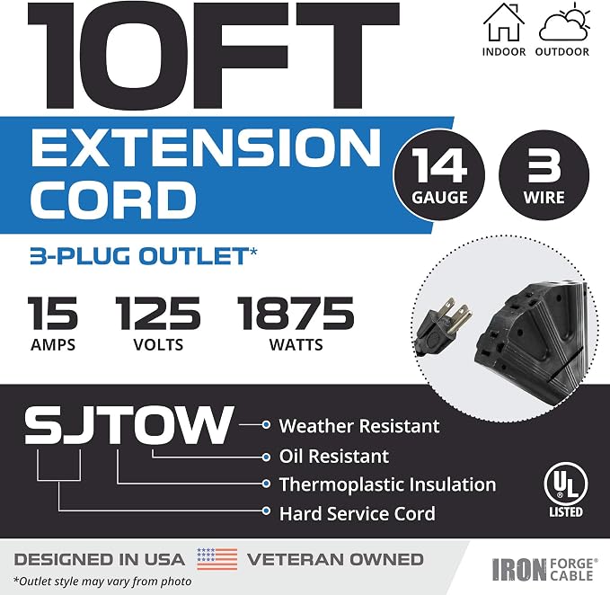 Iron Forge Cable 14 Gauge Outdoor Extension Cord 10 Ft - Image 2