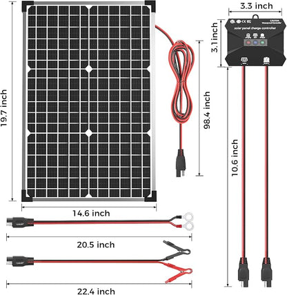 Voltset 30W Solar Panel Kit, 12v Solar Battery Trickle Charger Maintainer + 10A - Image 6