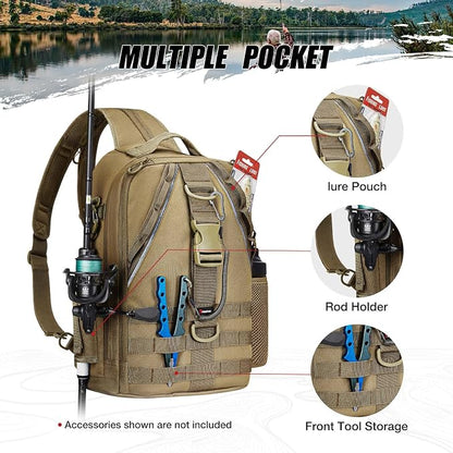Piscifun Fishing Backpack with Rod Holder, Lightweight Sling Bag Storge Gear - Image 5