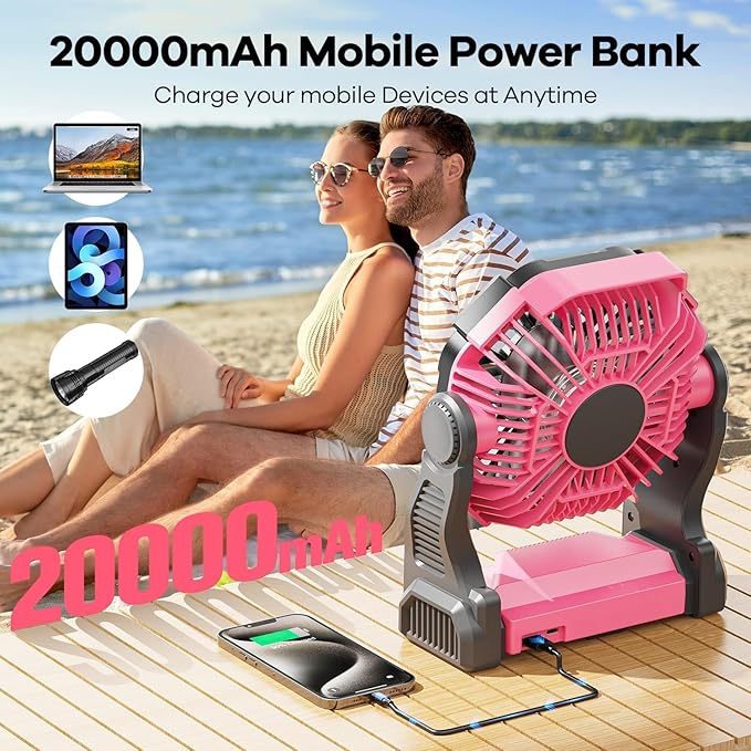 DOWILLDO 20000mAh Portable Battery Powered Camping Fan - - Image 7