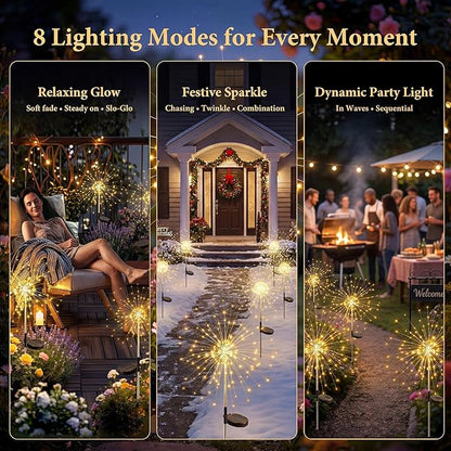Solar Firework Lights, 10 Pack 120 LEDs 8 Lighting Modes Twinkle Solar Garden - Image 5