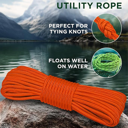 TECEUM Rope – 150 Feet x 1/4 Inch – Orange – Strong All-Purpose Utility Rope – - Image 3