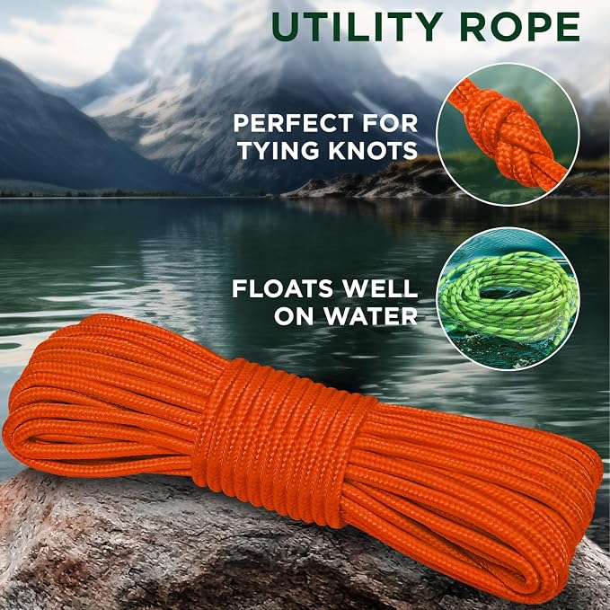 TECEUM Rope – 90 Feet x 3/8 Inch – Orange – Strong All-Purpose Utility Rope – - Image 3