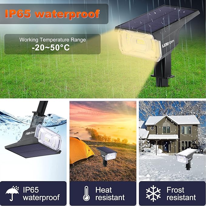LEREKAM 40 LEDs Spotlights, IP65 Waterproof Solar Powered Landscape Spotlights - Image 2