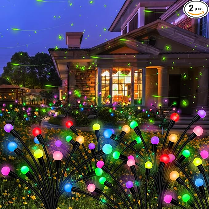 Solar Garden Lights Outdoor, 2 Pack 16 LED Solar Firefly Lights Waterproof by KohlrabiDecor