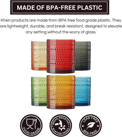 Khen Plastic Hobnail Drinking Glasses Set of 6 Neutral Tones Cups 10oz - Image 5