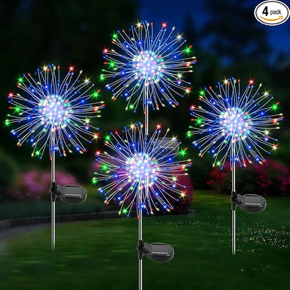 Solar Garden Lights Outdoor, 4 Pack 120 LED Twinkling Firework Lights Decorative by Unknown