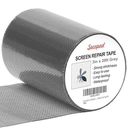 Secopad Grey Window Screen Repair Tape, 3IN X 20FT Screen Repair Kit by Secopad
