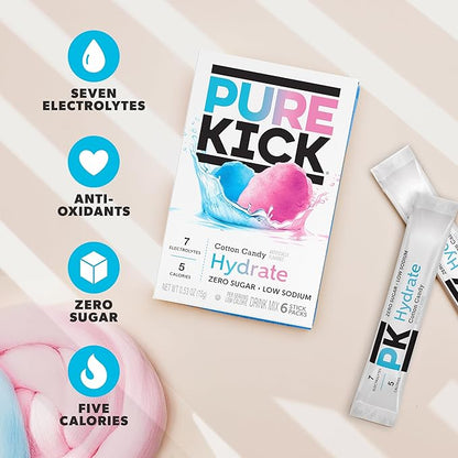 Pure Kick Hydration Singles To Go Drink Mix, Cotton Candy, Includes 12 Boxes - Image 4