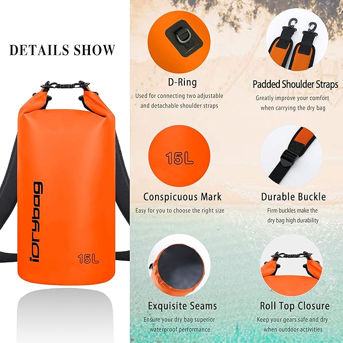 IDRYBAG Dry Bag for Kayaking Waterproof 2L/5L/10L/15L/20L, Small Dry Sack - Image 2
