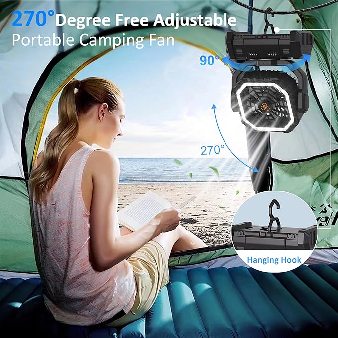 Portable Fan Rechargeable, 20000mAh Cordless Battery Powered Camping Fan - Image 5