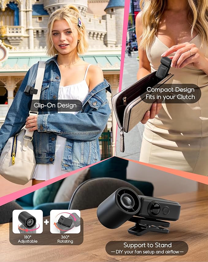 Portable Clip-On Mini Fan, Hands-Free, Turbo Personal Handheld Fans - Image 5