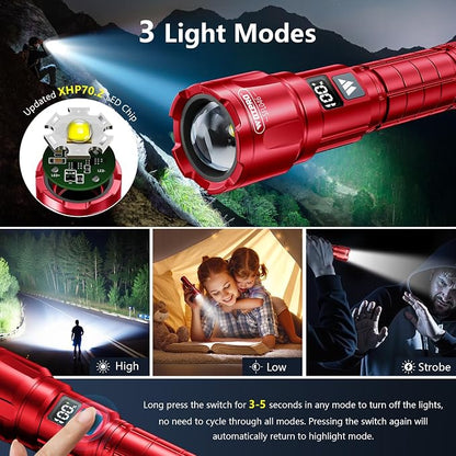 WdtPro LED Rechargeable Flashlight 2 Pack, Super Bright Zoomable 6000 Lumens - Image 3