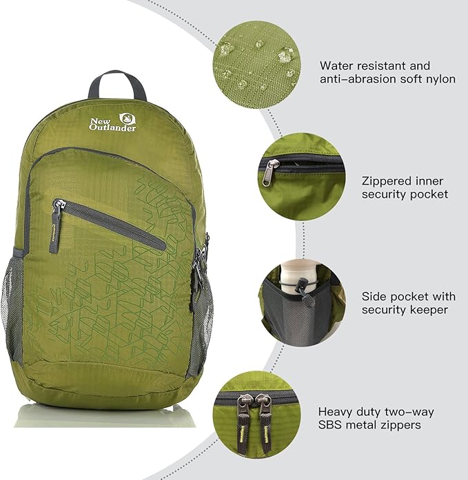 Outlander Packable Handy Lightweight Travel Hiking Backpack Daypack-Green-L - Image 3