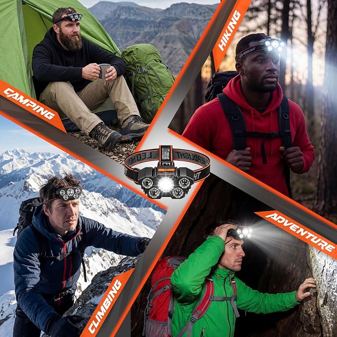 10 Pack Rechargeable Headlamp, USB Rechargeable LED Head Lamp Bulk, 4 Mode 90° - Image 5