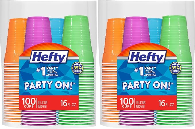Hefty Plastic Cups, 16 Ounce, Disposable | 100 Count | Pack of 2 | Party | by Hefty
