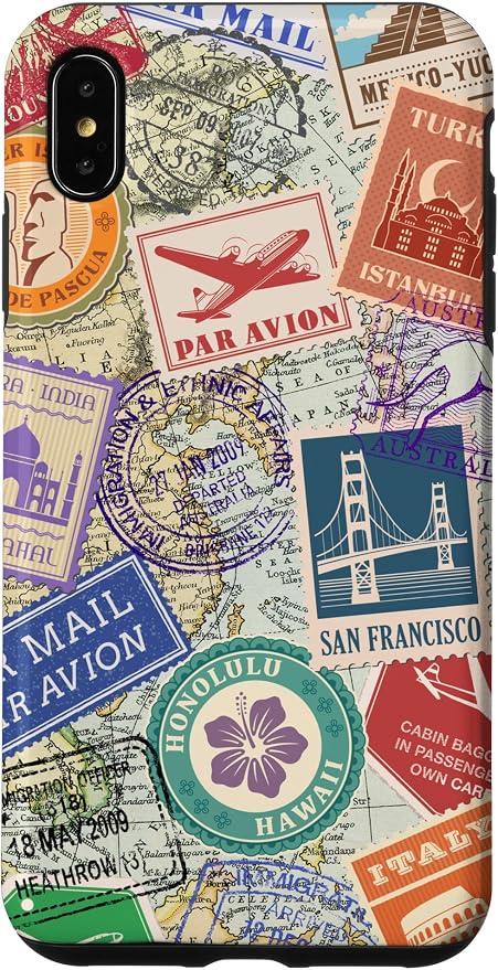 World Map Travel Passport Stamps Postage Stamp Case by Unknown