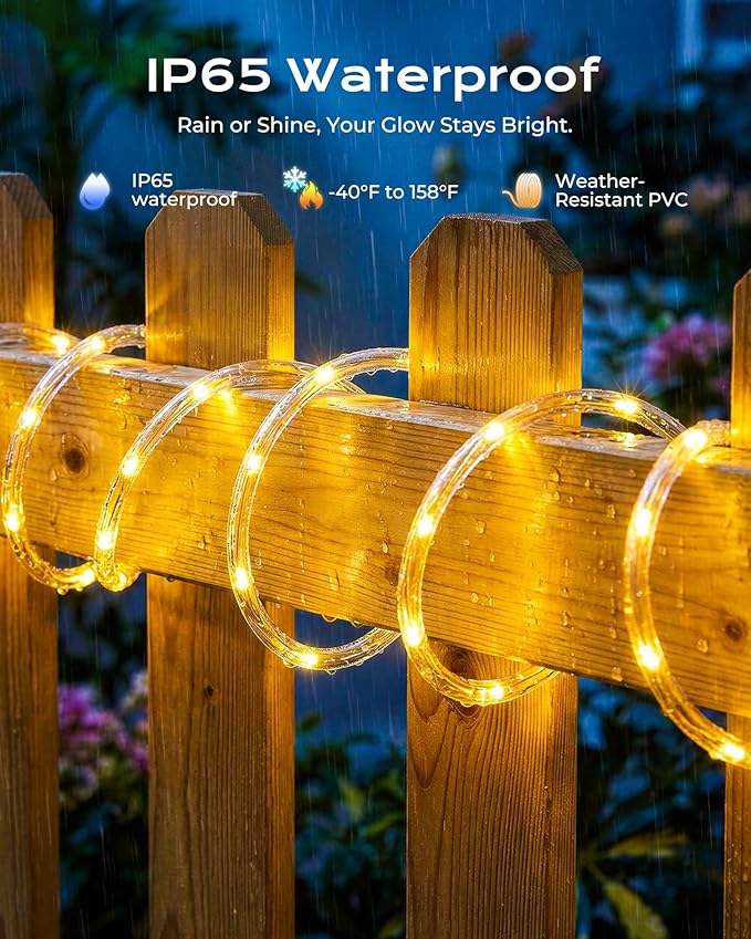 Brightown 2 Pack Solar Rope Lights, Total 78FT 200LED Warm White Solar String - Image 2