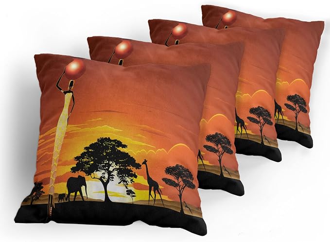 Ambesonne Elephant Throw Pillow Cushion Case Pack of 4, Woman and Wild Landscape - Image 5