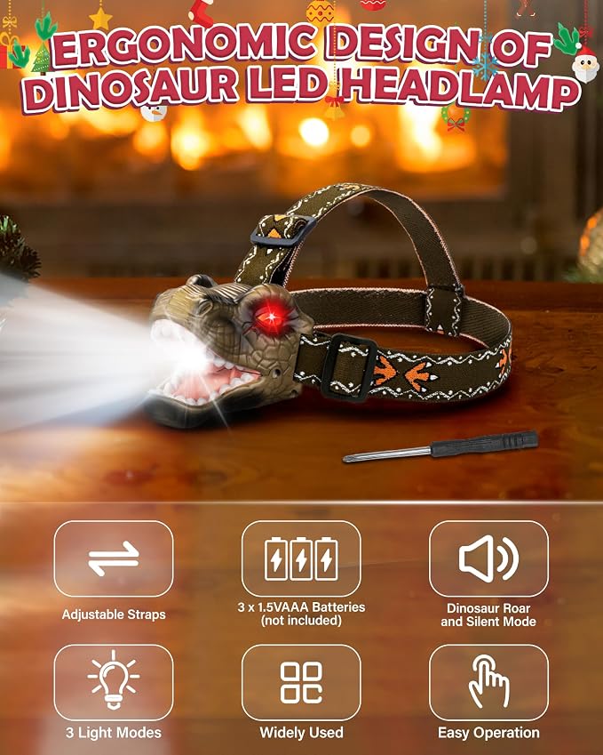 LED Dinosaur Headlamp for Kids, Children's Toy Flashlight T-Rex Dinosaur Toys - Image 2
