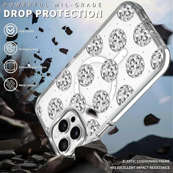 Case for iPhone 15 Pro Max, Disco Ball Grayish White Phone Case Design，for - Image 5