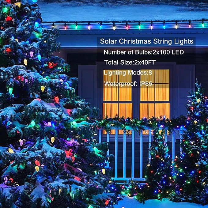 Solar String Strawberry Lights Outdoor 2 Pack 200 LED 80Ft Multi-Color - Image 2