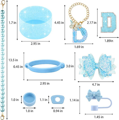 9PCS Blue for Stanley Cup Accessories Set Bling Initials Bow Charms for Stanley - Image 3