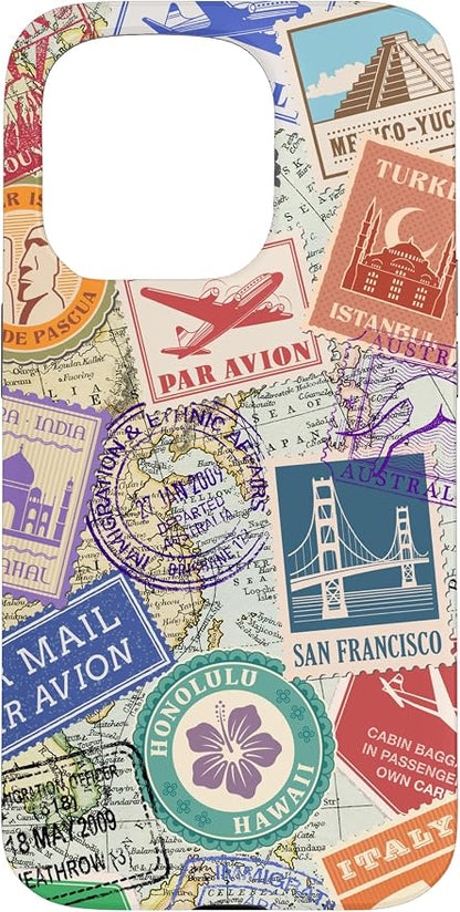 World Map Travel Passport Stamps Postage Stamp Case by Unknown