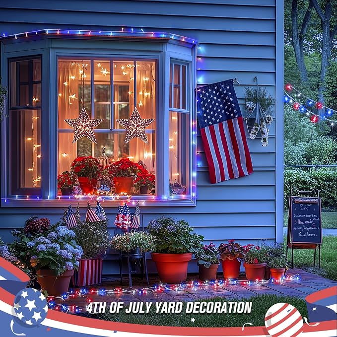JMEXSUSS 400 LED Red White and Blue Lights Outdoor, 132FT 4th of July Lights - Image 3