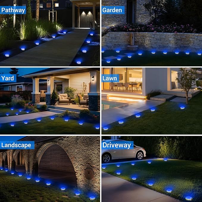 Peasur Solar Ground Lights Outdoor, 12 Pack Flat Solar Powered Disc Lights - Image 6