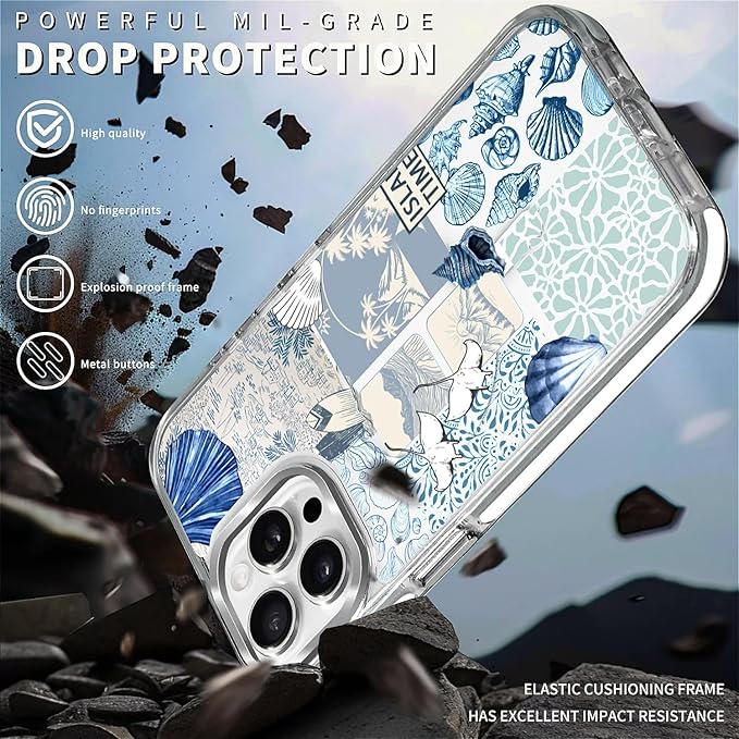 Case for iPhone 14 Pro Max, Sea Life Ocean Waves Seashell Collage Phone Case - Image 5