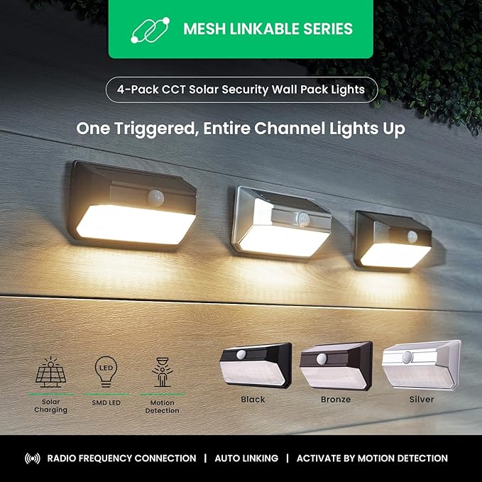 Home Zone Mesh Linkable Series 4-Pack Solar SMD LED Security Wall Pack Light - Image 2