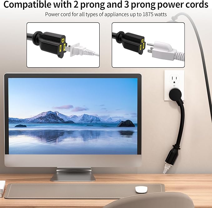 Vockjour 3 FT Black Low Profile Flat Plug 14 Gauge Heavy Duty Extension Cord - Image 4