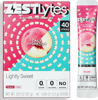 40 Sticks Sugar Free & 0 Calorie Electrolyte Hydration Packets, Low Sodium by ZestLytes
