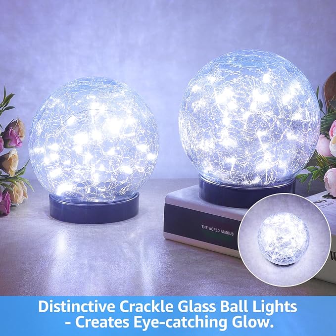 ASOMST 2-Pack Garden Solar Lights Outdoor, Cracked Glass Ball Light Waterproof - Image 6
