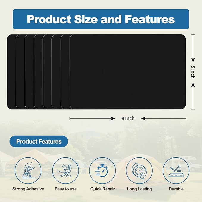 KING MOUNTAIN Self Adhesive Nylon Fabric Repair Patch, 5×8 Inches 8 Pcs - Image 2
