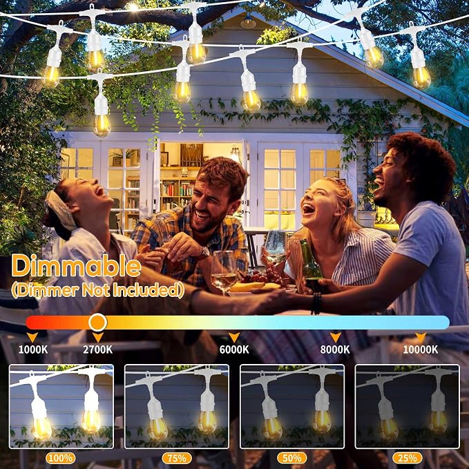 Outdoor String Lights LED White 100FT Patio Lights String - Image 6