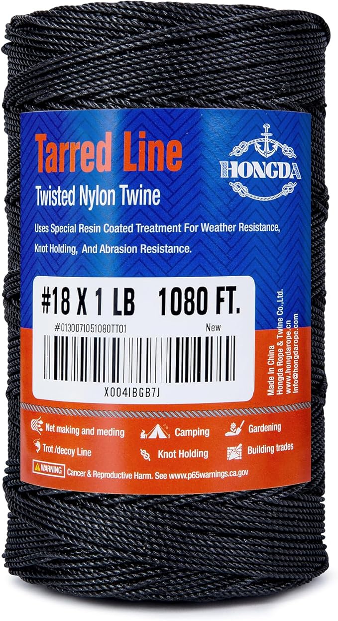 HONGDA Tarred Twine, 1080 Feet Nylon Twine #18 Bank Line-Black Nylon String by hongda